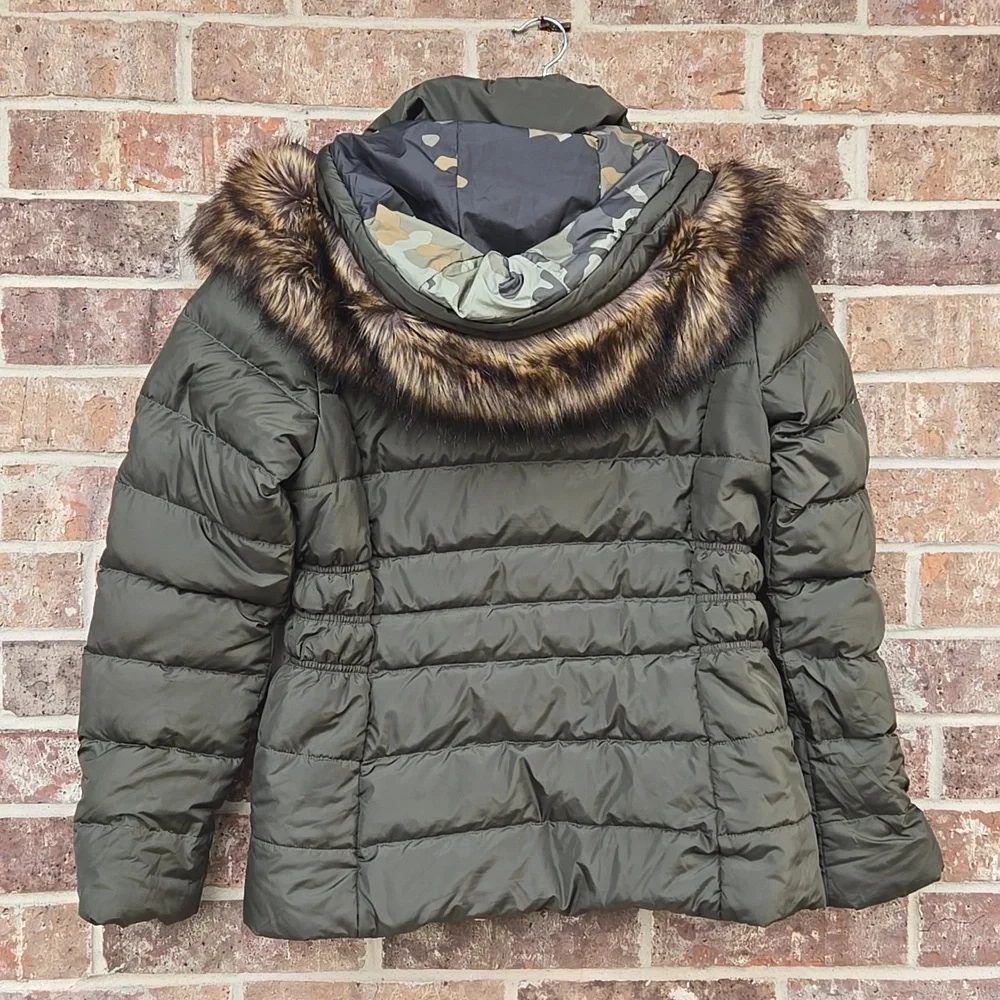The North Face W Gotham 550 Goose Down Grape Leaf Green Puffer Jacket Faux Fur M - Picture 4 of 5